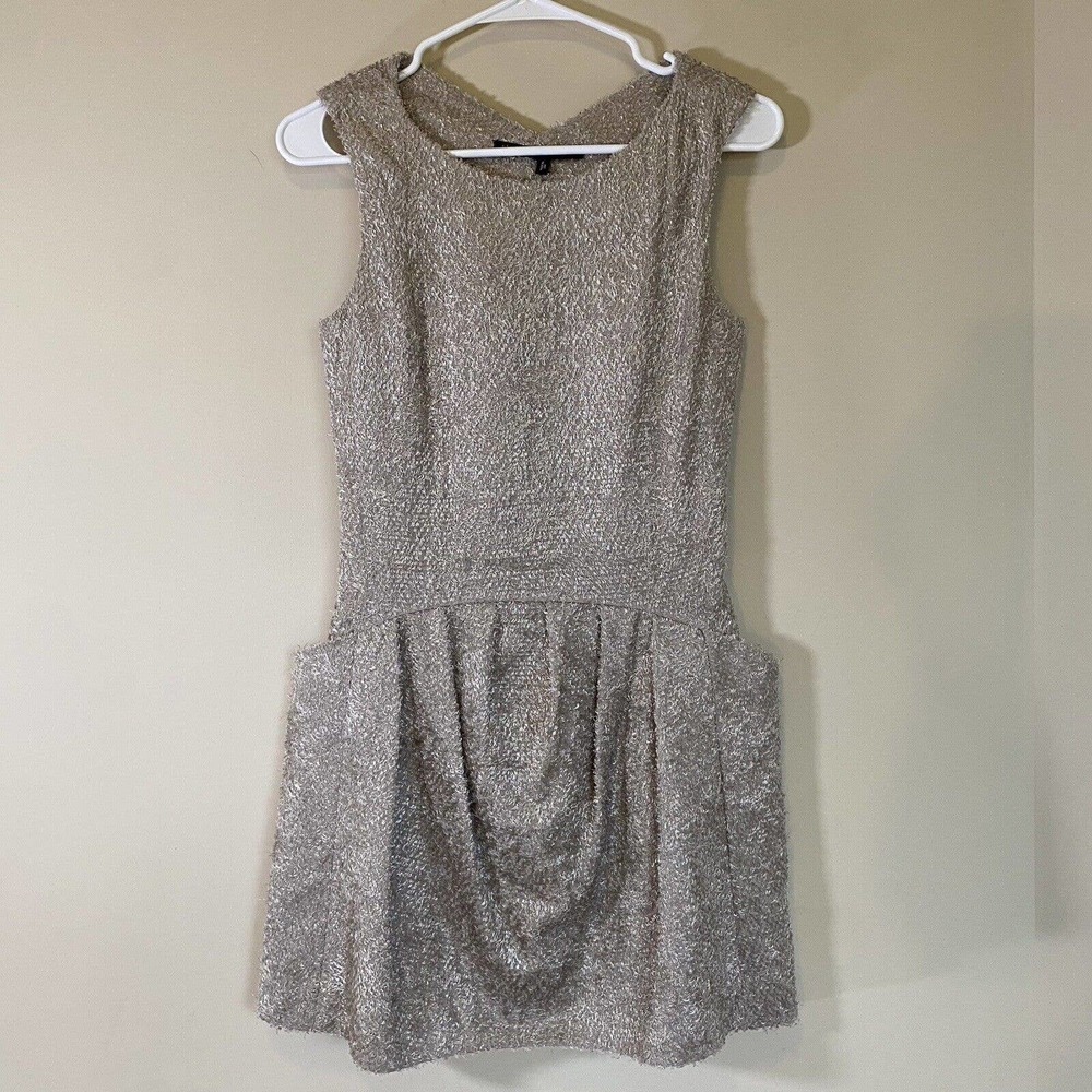 Theyskens Theory Mini Dress Women 0 Champagne Metallic Textured Silk B05TT632